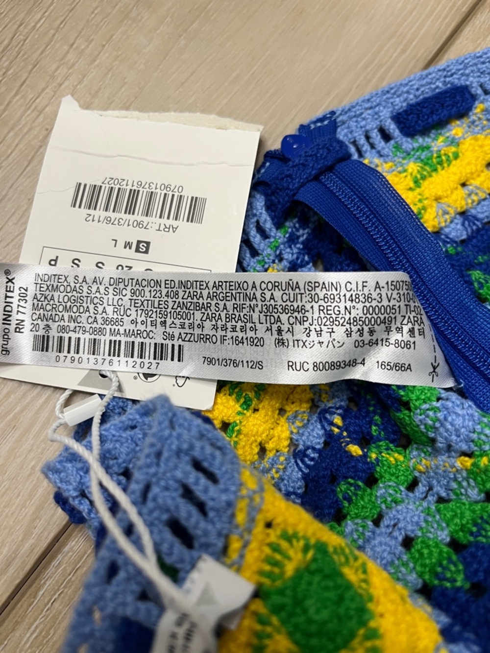 Zara High Waisted Crochet Shorts Blue Yellow Green Size Small NEW - Picture 6 of 9